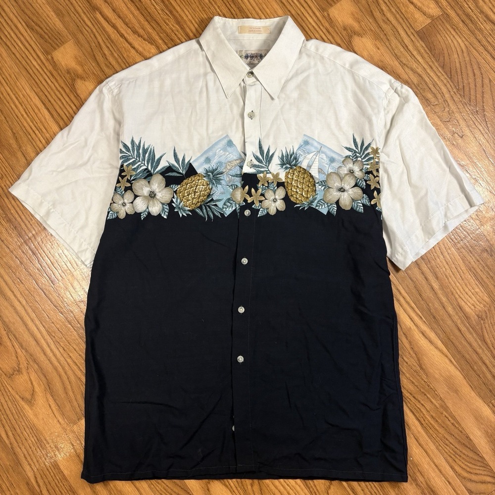 Vintage Campia Moda Hawaiian Shirt Mens Rayon Pineapple Floral Aloha Camp